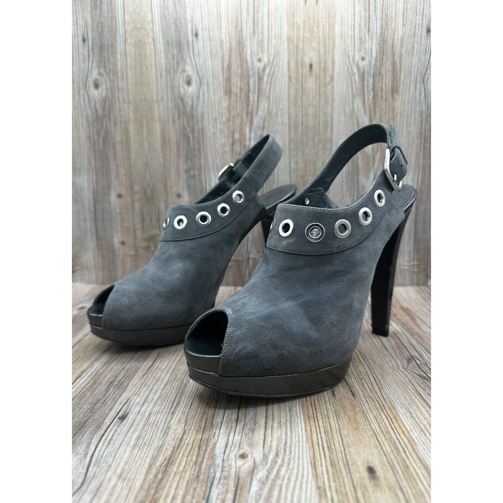 Stuart Weitzman Suede Peep Toe Heel Bootie in Grey Tie Women’s Size - 8 M